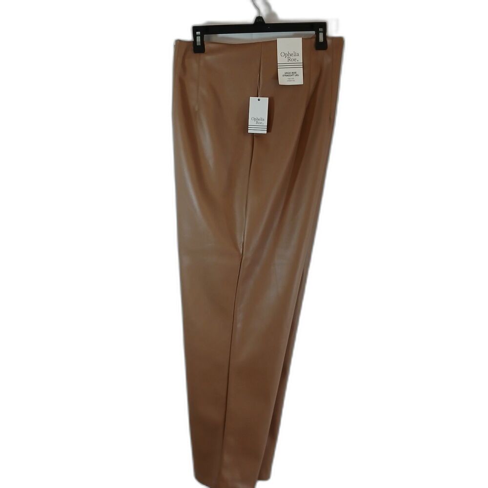 Ophelia Roe Brown Pants Faux Leather Straight Leg NWT Sz 3X  Special Occasion...